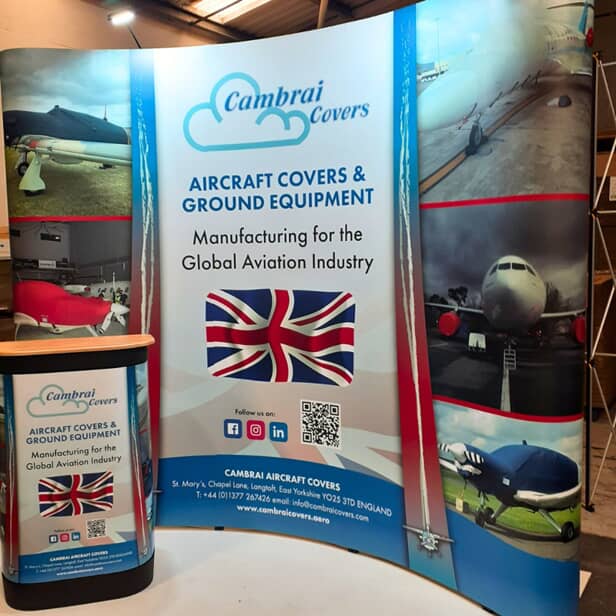 An image of the tabletop signage for Cambrai Covers.